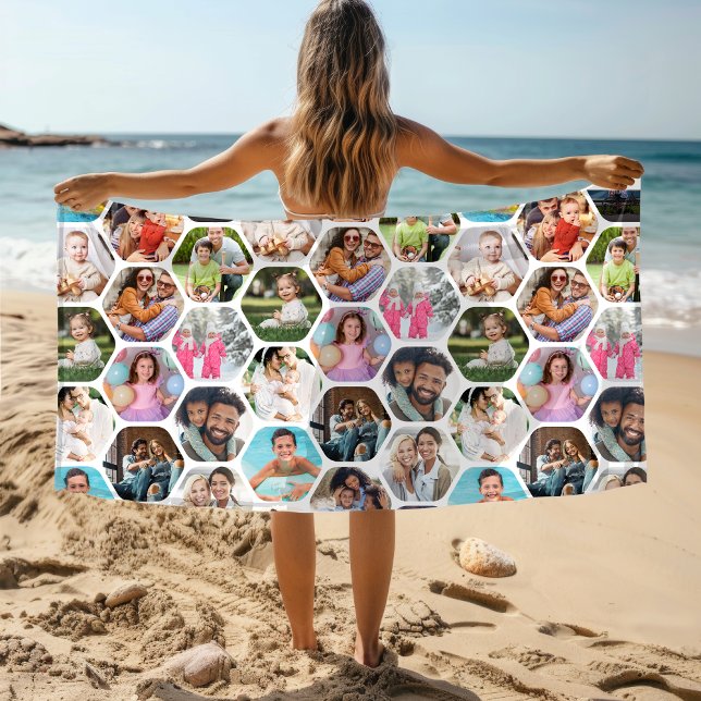 Multi Foto Collage Einfaches modernes Hexagon-Must Strandtuch (Von Creator hochgeladen)