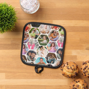 Multi Foto Collage Einfaches modernes Hexagon-Must Topflappen