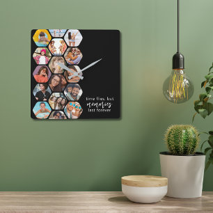 Multi-Foto Collage Erinnerungen Einfach Moderner P Quadratische Wanduhr