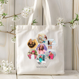 Multi-Foto-Collage Moderne Personalisierte Name Tragetasche