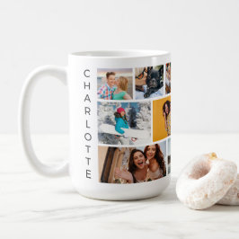 Multi-Foto Collage Moderner Personalisierter Name Kaffeetasse