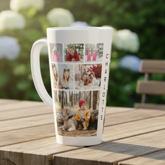 Multi-Foto Collage Moderner Personalisierter Name Milchtasse (Von Creator hochgeladen)