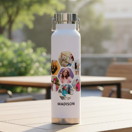 Multi-Foto Collage Moderner Personalisierter Name Trinkflasche