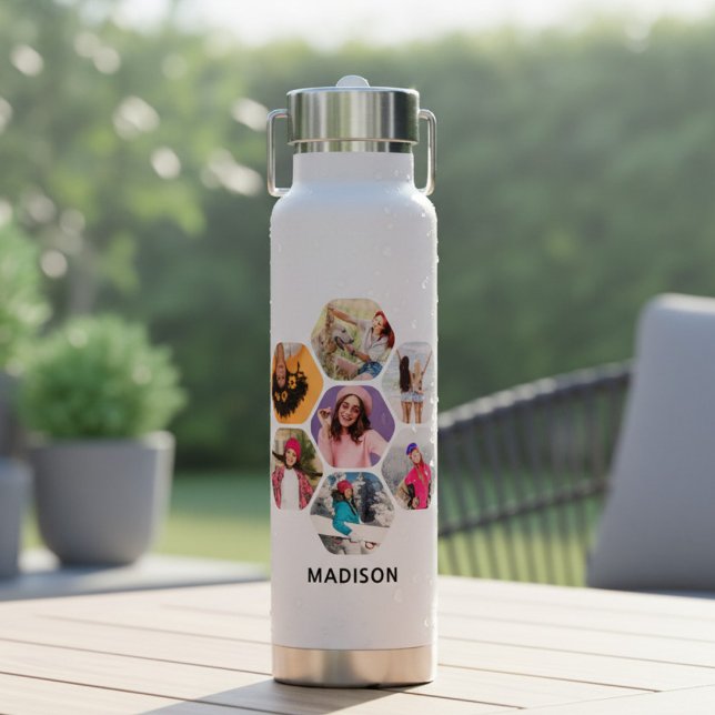 Multi-Foto Collage Moderner Personalisierter Name Trinkflasche (Von Creator hochgeladen)