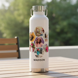 Multi-Foto Collage Moderner Personalisierter Name Trinkflasche