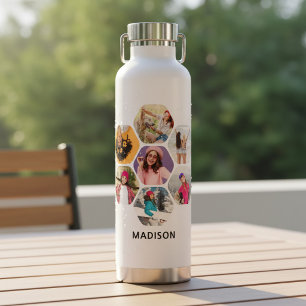 Multi-Foto Collage Moderner Personalisierter Name Trinkflasche