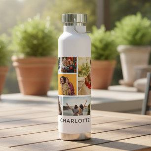 Multi-Foto Collage Moderner Personalisierter Name Trinkflasche