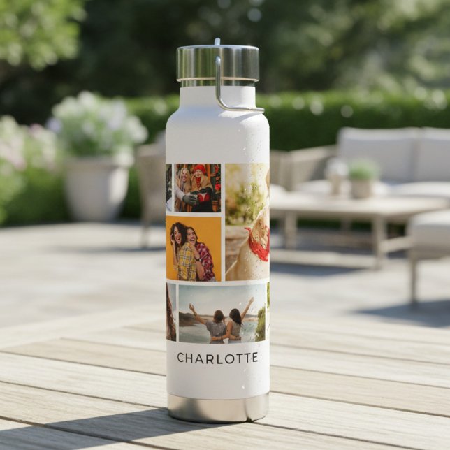 Multi-Foto Collage Moderner Personalisierter Name Trinkflasche (Von Creator hochgeladen)