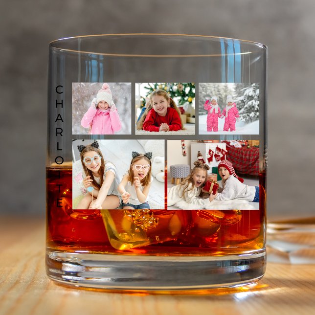 Multi-Foto Collage Moderner Personalisierter Name Whiskyglas (Von Creator hochgeladen)