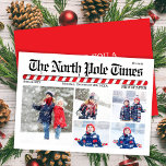Multi Foto Collage Weihnachtszeitung Feiertagskarte<br><div class="desc">Verbringen Sie Feiertagsstimmung mit unserer frohen Weihnachts-Collage-Karte mit einer modernen Zeitungstypografie und niedlichen Retro-Familienvibes! Dieses rustikale, Vintage Skriptdesign verleiht dem Newsletter-Stil eine lustige, skurrile Touch, die sich perfekt eignet, um Ihr Jahr in Rezension zu teilen. Die kantigen, roten Streifen sorgen für ein festliches Ambiente, während das Thema North Pole Times...</div>