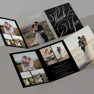 Multi Foto elegante Skript Hochzeit danke Karte
