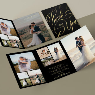 Multi Foto Gold Schwarze Hochzeit danke Karte