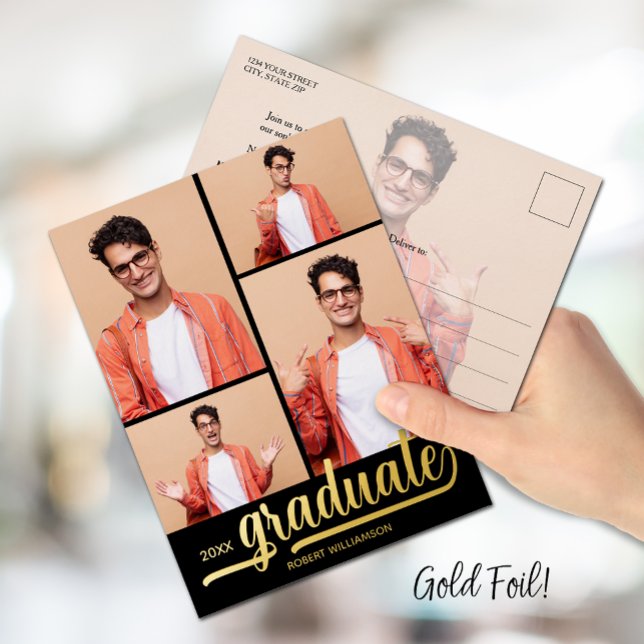 Multi-Foto-Graduierungspartei Folie Einladungspostkarte (Von Creator hochgeladen)