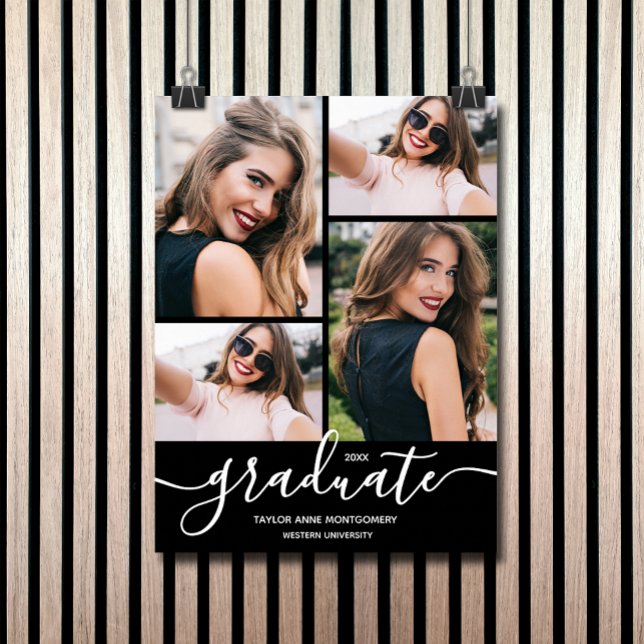 Multi-Foto-Graduierungspartei Poster (Four photos on black graduation party poster - PRINTED and/or INSTANT DOWNLOAD)