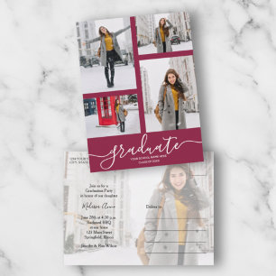 Multi-Foto-Maroon-Graduierungspartei Postkarte