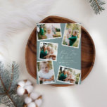 Multi-Foto moderne, elegante Skripte dubblau Feiertagskarte<br><div class="desc">Moderne minimale stilvolle Multi-Foto-Wohngestaltung elegante Drehbuch-Text Ruhe,  Freude und Liebe Weihnachtskarte,  ideal Jubiläum. Modern auf Trend können staubblaue Farben geändert werden.</div>