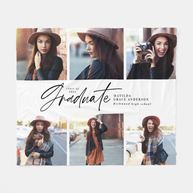 Multi Foto Moderner Schwarz-weißer Script Abschlus Fleecedecke (Vorderseite (Horizontal))