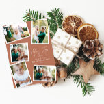 Multi-Foto Modernes, elegantes Drehbuch Terracotta Feiertagskarte<br><div class="desc">Moderne minimale stilvolle Multi-Foto-Wohngestaltung elegante Drehbuch-Text Ruhe,  Freude und Liebe Weihnachtskarte,  ideal Jubiläum. Moderne Terrakotta-Trend-Farben können geändert werden.</div>