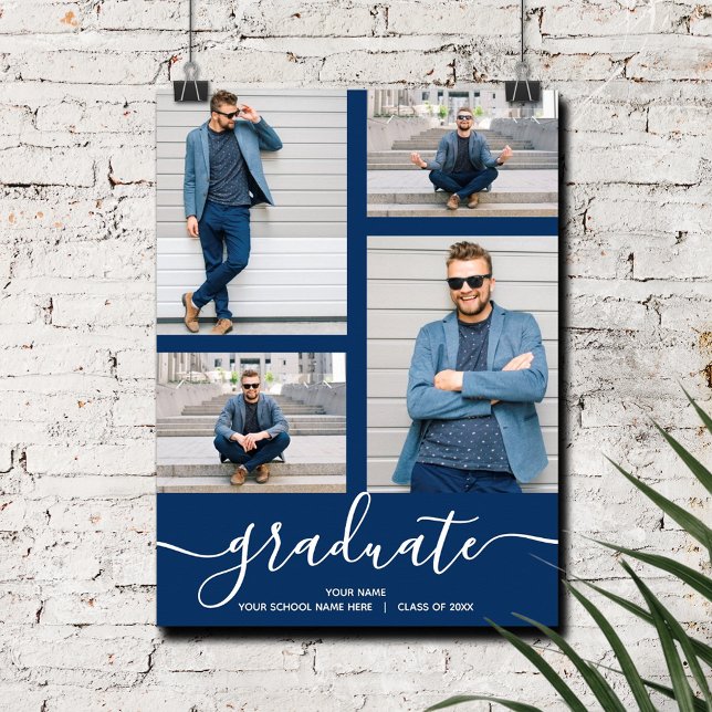 Multi-Foto Navy Blue Graduation Party Poster (Multi Photo Navy Blue Graduation Party Poster, INSTANT DOWNLOAD and/or PRINTED)