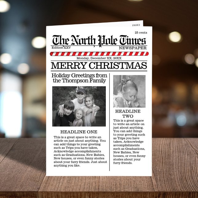 Multi Foto Santa News Weihnachten Niedlich froh (Merry Christmas holiday photo folding card with a cute newspaper template. )