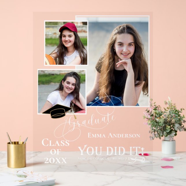 Multi-Foto Sie es getan 2025 Grad Ankündigung Acrylschild (Hochzeit)