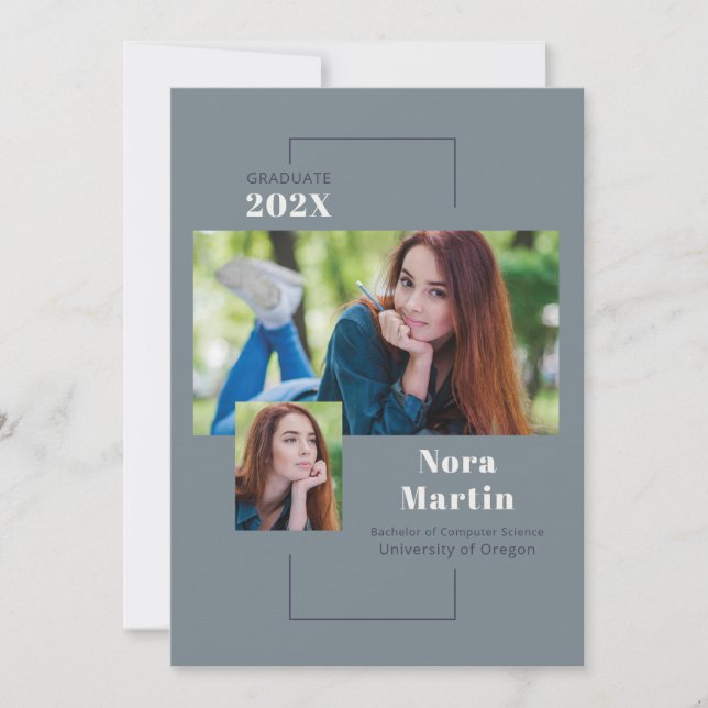 Multi-Foto Uni-Abschluss Dusty Blue Ankündigung (Vorderseite)