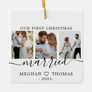 Multi-Fotos erste Weihnachten Verheiratet Keramikornament