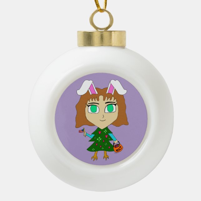 Multi Holiday Chibi Keramik Kugel-Ornament (Vorderseite)