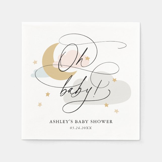 Multi Moon and Stars Skript Oh Baby Shooter Napkin Serviette (Vorderseite)