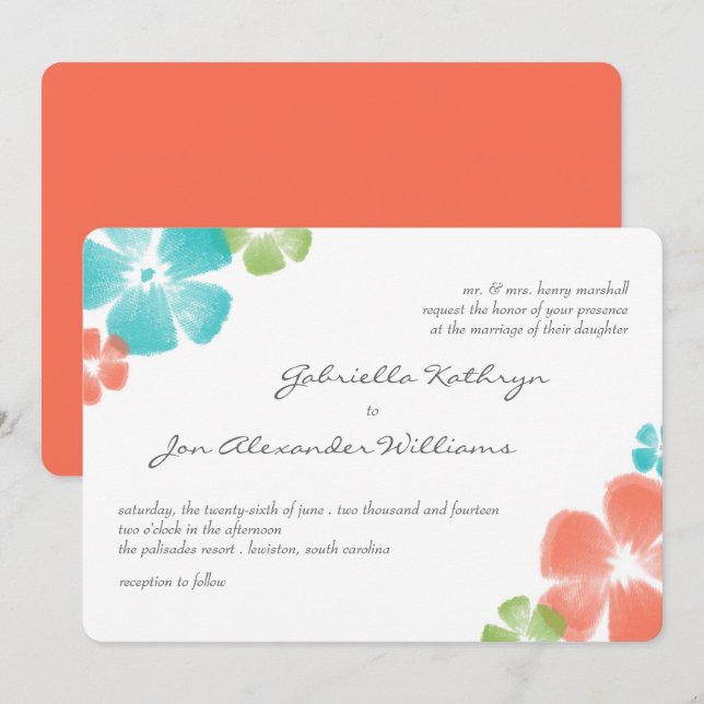 Multi Papaya Watercolor Blume Hochzeit Einladung (Vorne/Hinten)