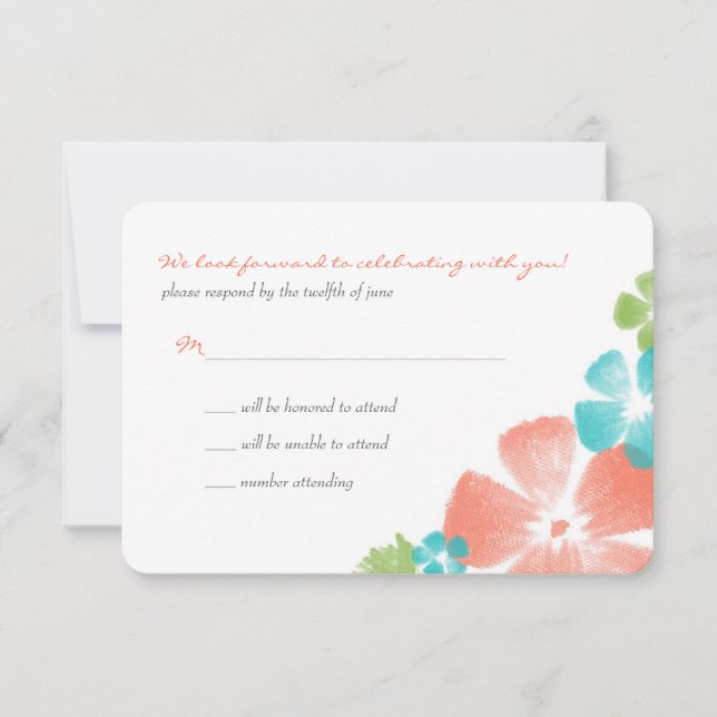 Multi Papaya Watercolor Blume Hochzeit RSVP Karte (Vorderseite)