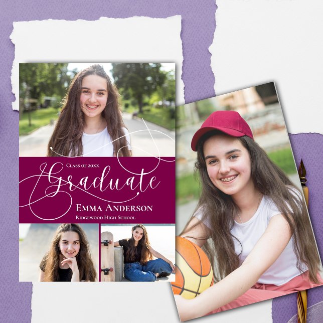 Multi Photo 2025 Red White Graduation Faire-part (Multi Photo 2025 Red White Graduation Announcement)
