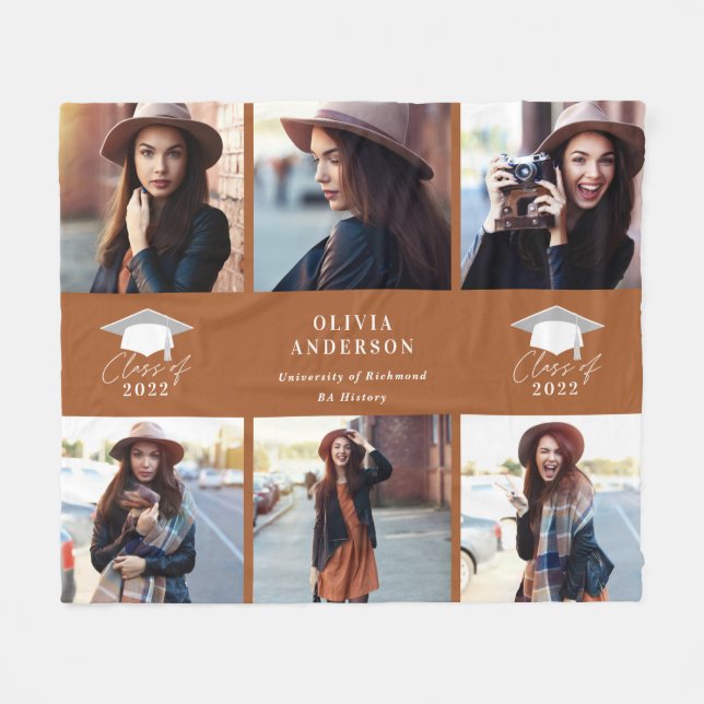 Multi photo modern terracotta script graduation fleecedecke (Vorderseite (Horizontal))