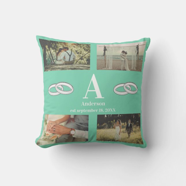 Multi Photo monogram wedding family gift  Kissen (Vorderseite)