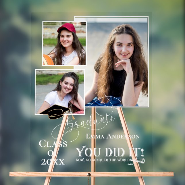Multi Photo Vous L'Avez Fait 2025 Grad Faire-part (Class of 2026 Multi Photo “You Did It” Acrylic Sign – Personalized Graduation Keepsake Gift)