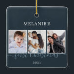 Multi photos first Christmas Baby Ceramic Ornament<br><div class="desc">Modern and minimalist ornament for the new baby arrival. It can be personalized with 3 of your favorite photos. Find more options in my shop.</div>