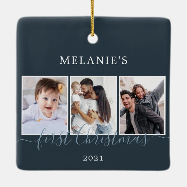Multi photos first Christmas Baby Ceramic Ornament (Rückseite)