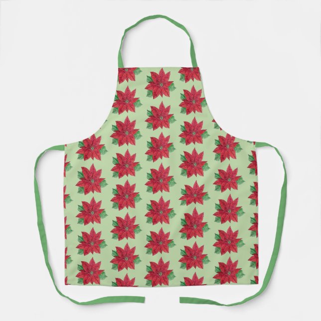 Multi-Poinsettia - Feierliche Schürze - Minze (Vorderseite)