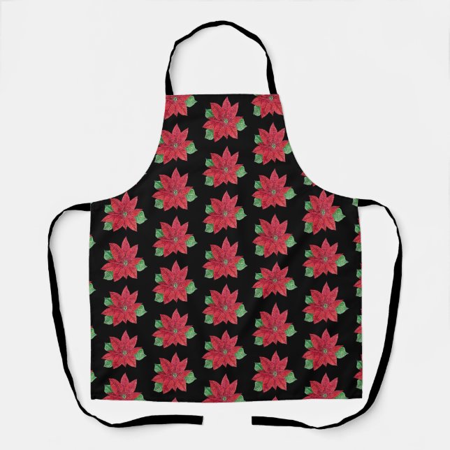 Multi-Poinsettia - Feierliche Schürze - Schwarz (Vorderseite)