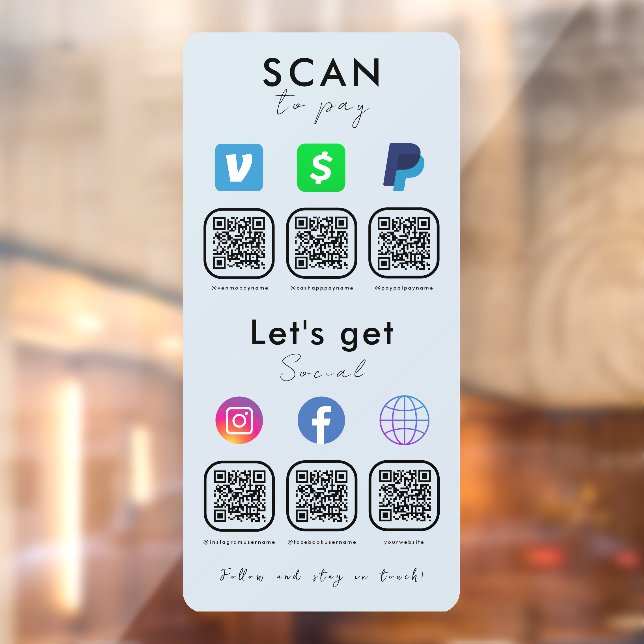 Multi QR Code Social Media Scan zur Bezahlung von  Fensteraufkleber (Blatt 2)