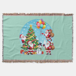 **“Multi-Santa Christmas Fun – 3D Cartoon Transpar Decke