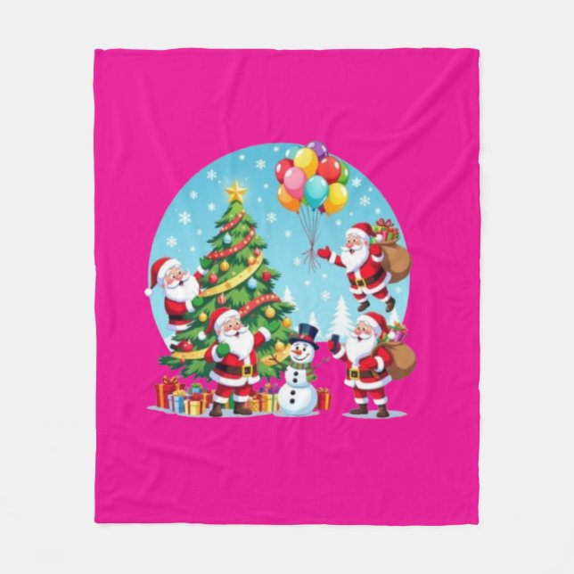 **“Multi-Santa Christmas Fun – 3D Cartoon Transpar Fleecedecke (Vorderseite)