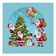 **“Multi-Santa Christmas Fun – 3D Cartoon Transpar