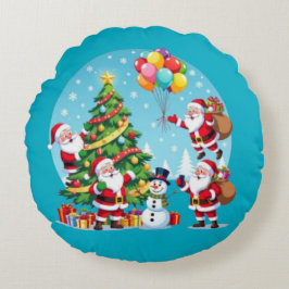 **“Multi-Santa Christmas Fun – 3D Cartoon Transpar Rundes Kissen