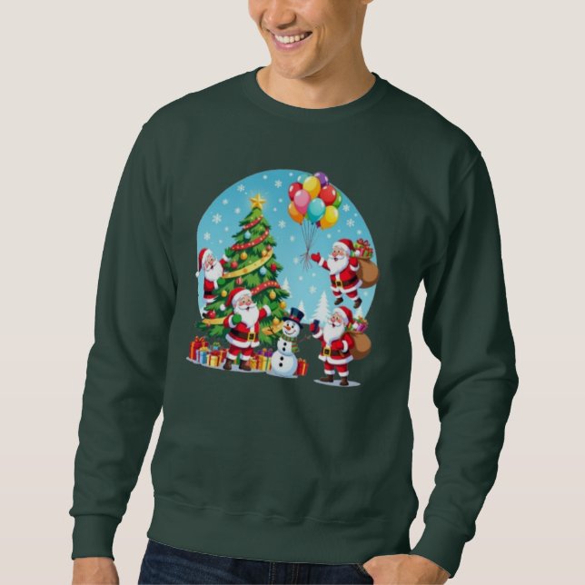 **“Multi-Santa Christmas Fun – 3D Cartoon Transpar Sweatshirt (Vorderseite)