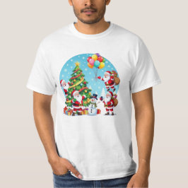 **“Multi-Santa Christmas Fun – 3D Cartoon Transpar T-Shirt