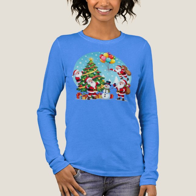 **“Multi-Santa Christmas Fun – 3D Cartoon Transpar Tri-Blend Shirt (Vorderseite)