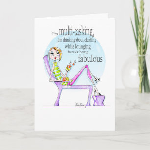 Multi-tasking funny birthday woman birthday card karte