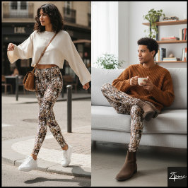 Multi-Tone Crowded Dog Face Mix Pattern Leggings