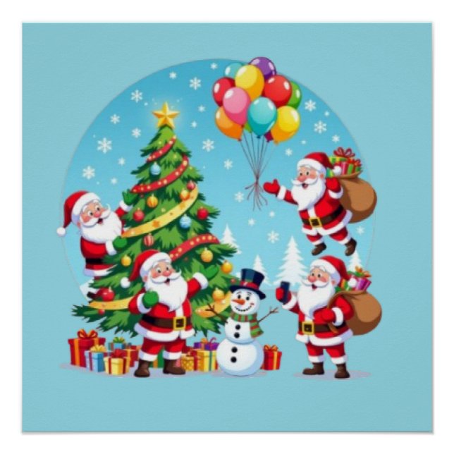 **„Multi-Weihnachtsmann-Christmas-Fun – 3D-Cartoon Poster (Vorderseite)